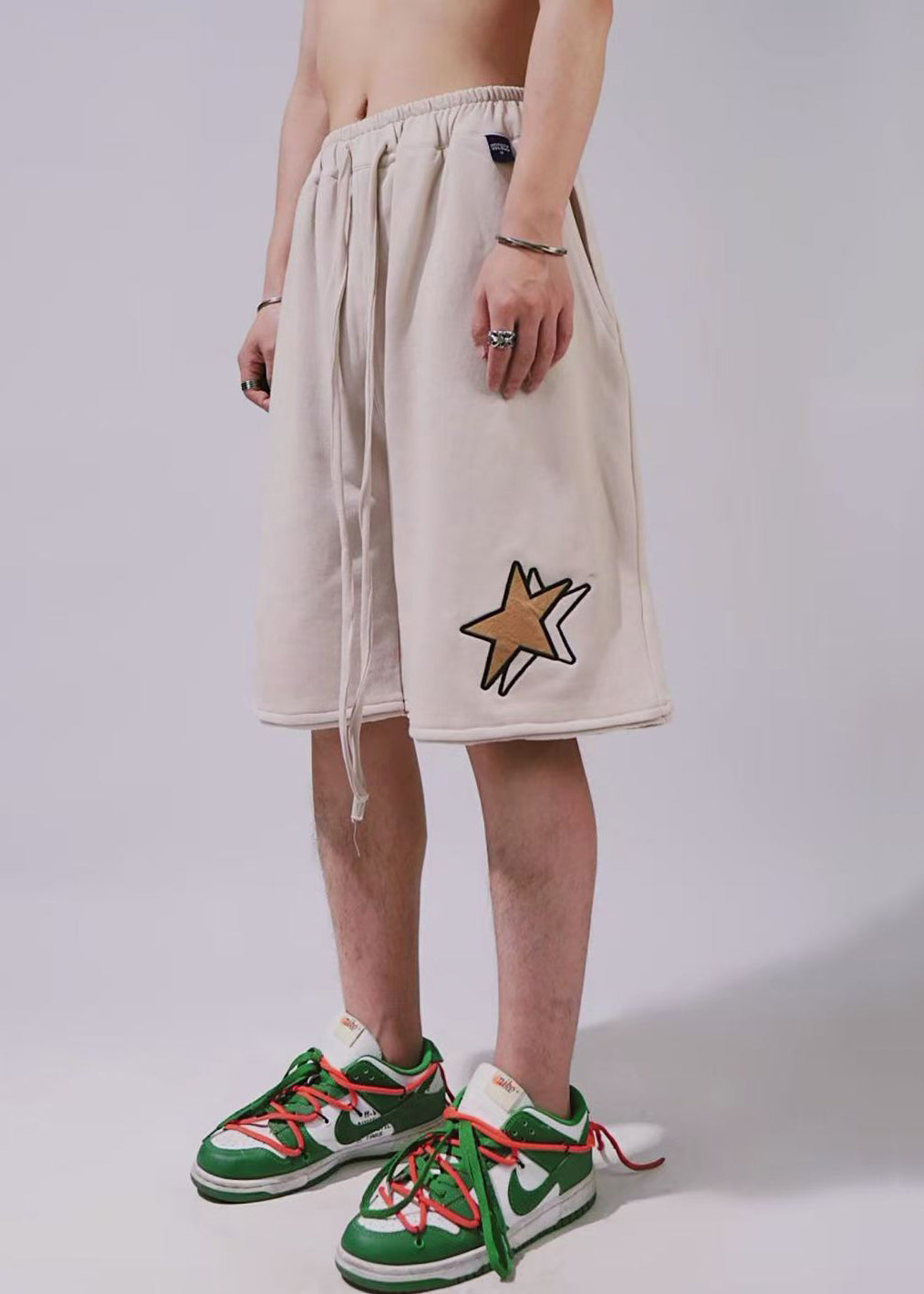 Men Summer Shorts Khaki Waist Casual Elastic Cotton Print