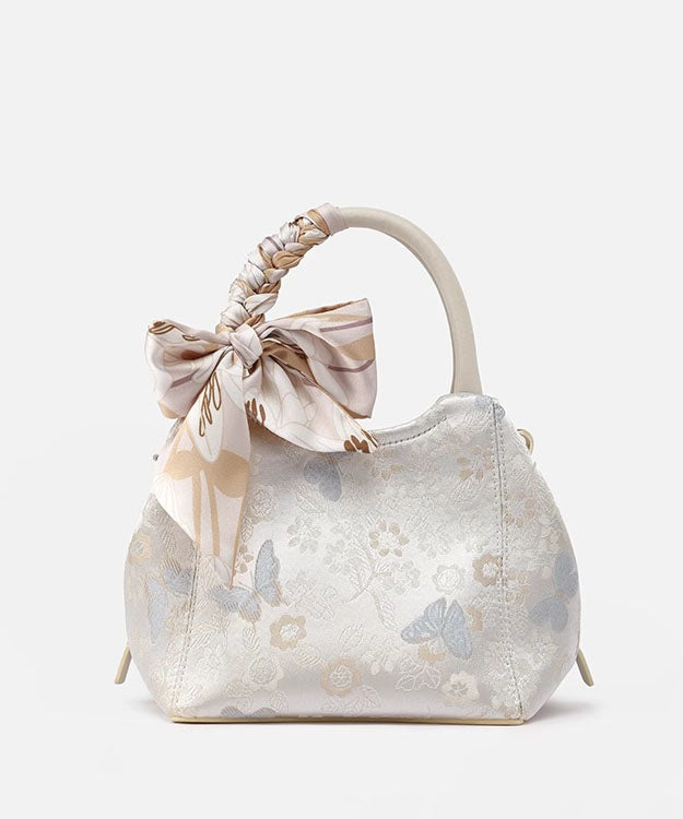 Tote Cotton Bow Beige Jacquard Chic Bag