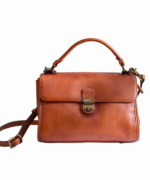 Classy Messenger Solid Durable Bag Versatile Orange Leather