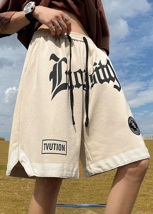 Mens Orange Cozy Waist Elastic Shorts Cotton Letter Summer