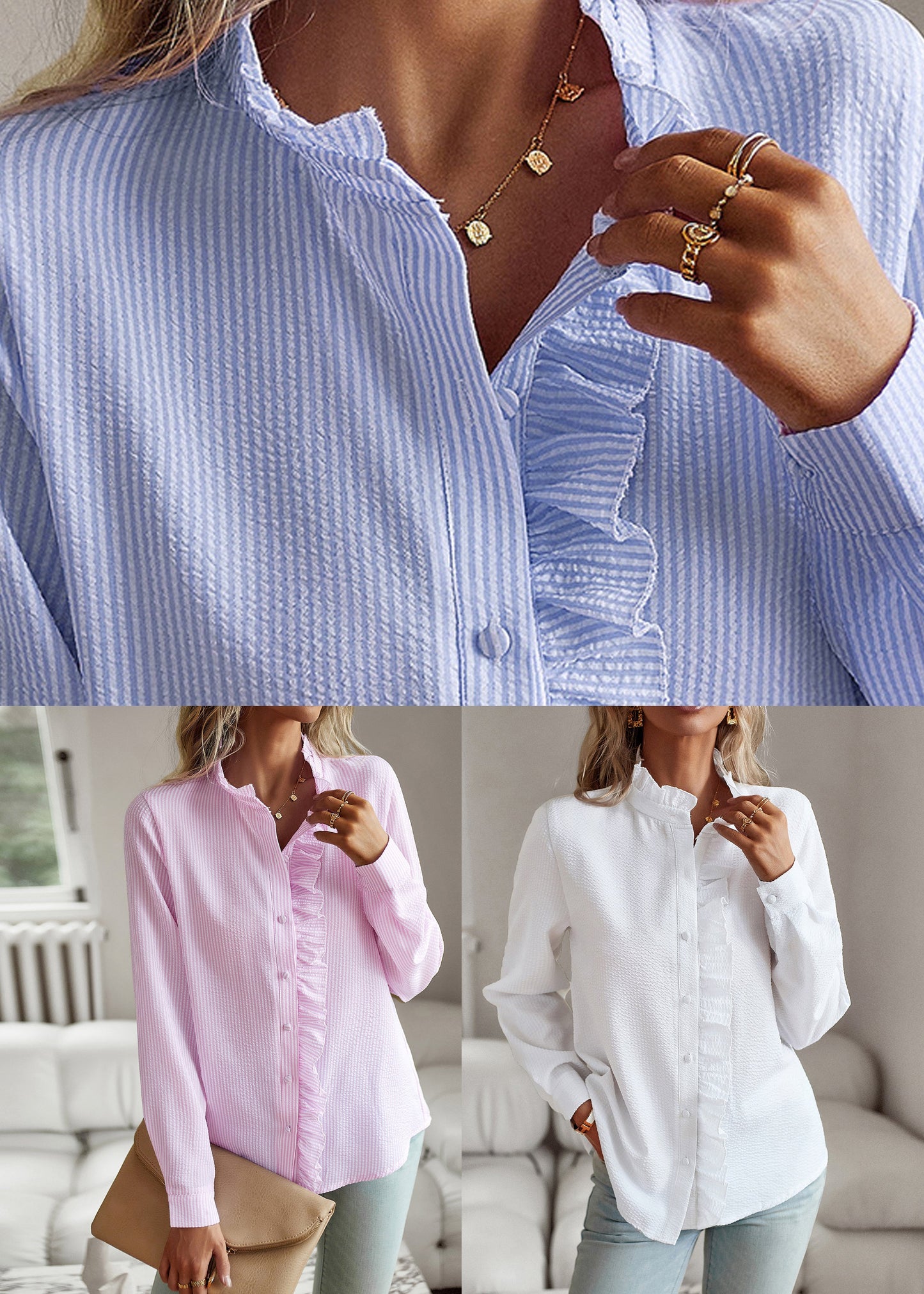Button Stand Fall Pink Shirt Collar Cute