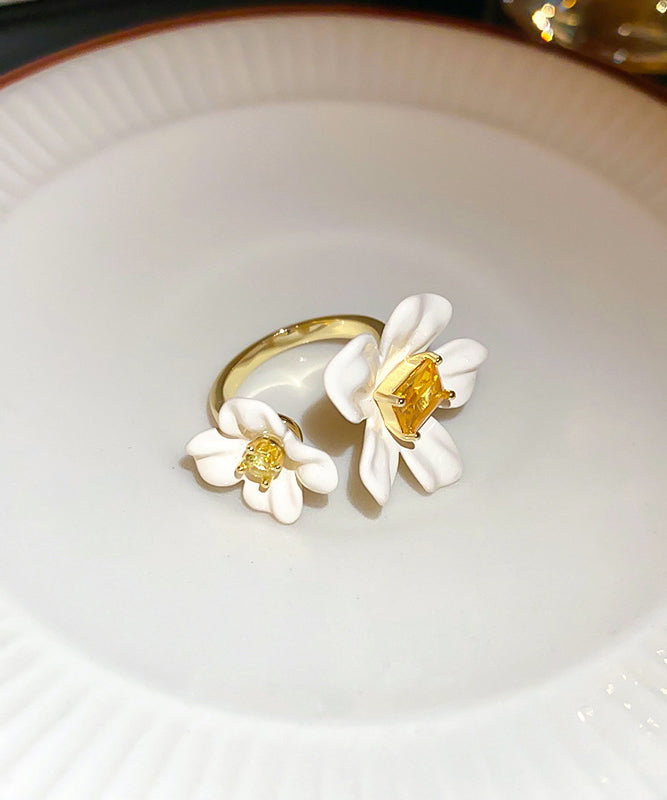 Zircon Copper White Acrylic Elegant Overgild Floral Rings Open