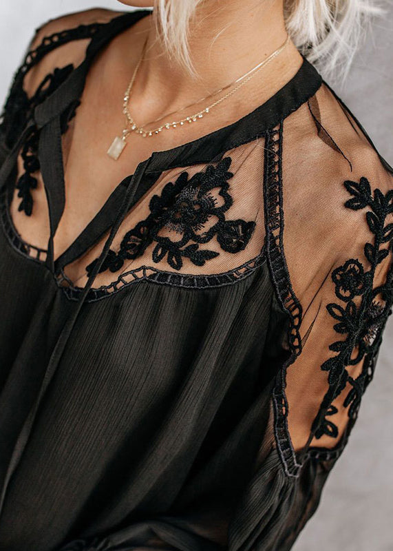 Neck Lace White Fall Shirt Fine Patchwork V