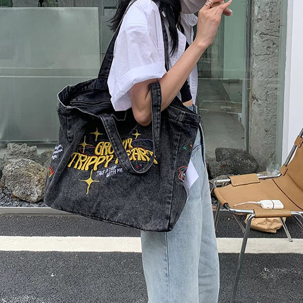 Y2K Heart Denim Shoulder Bag