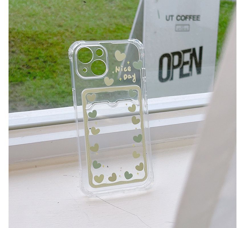 Card Holder Phone / Print Transparent Flower Case Heart