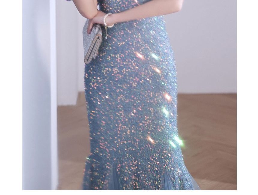 V-Neck Glitter Mermaid Evening Gown