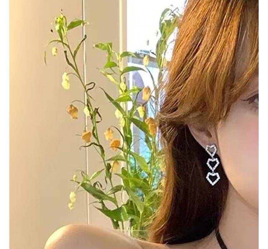 Rhinestone Earring Alloy Heart Dangle