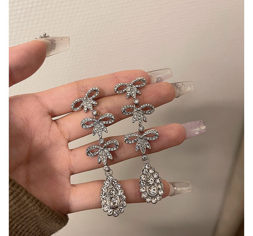 Bow Earring Rhinestone Alloy Dangle