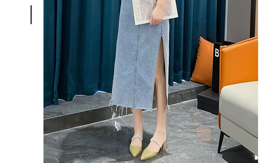 Sandals Rhinestone Chunky Heel Slide