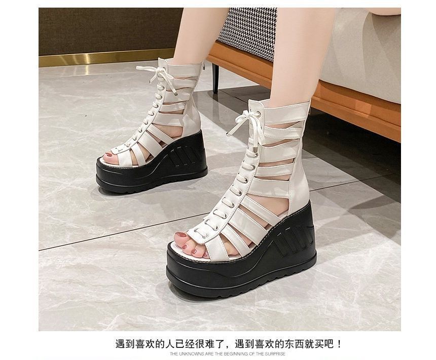 Heel Lace-Up Wedge Sandals Platform Gladiator