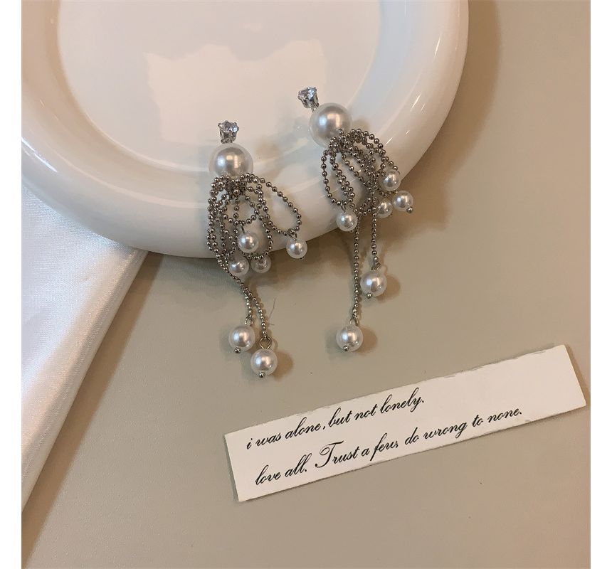 Faux Earring Pearl Fringe Drop