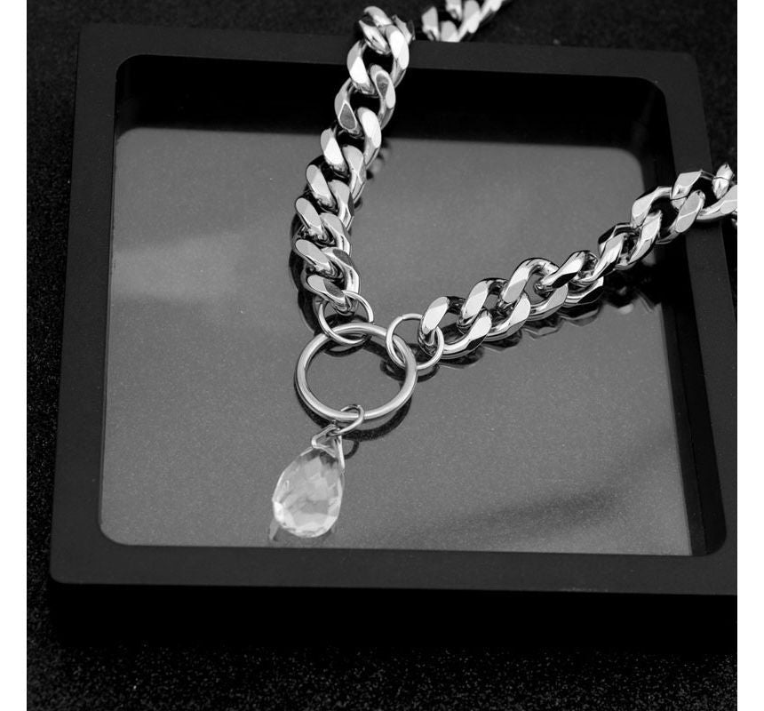 Droplet Faux Crystal Pendant Chunky Stainless Steel Choker
