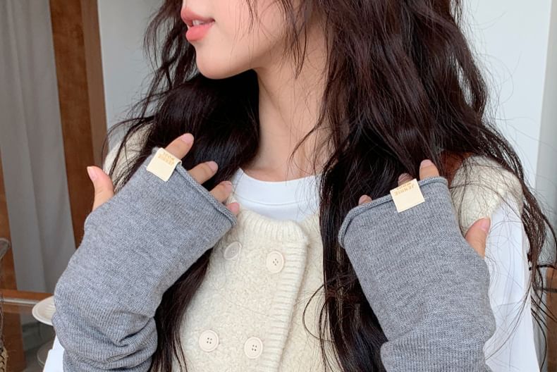 Knit Plain Long Gloves Fingerless