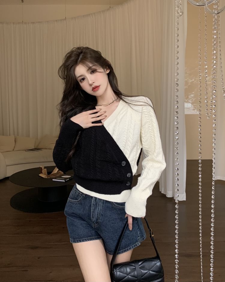V-Neck Two-Tone Sweater
