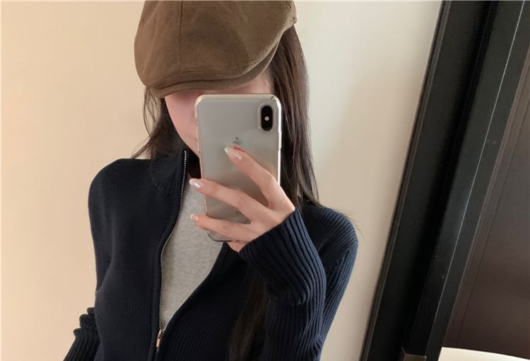 Slim-Fit Zip Sweater Plain