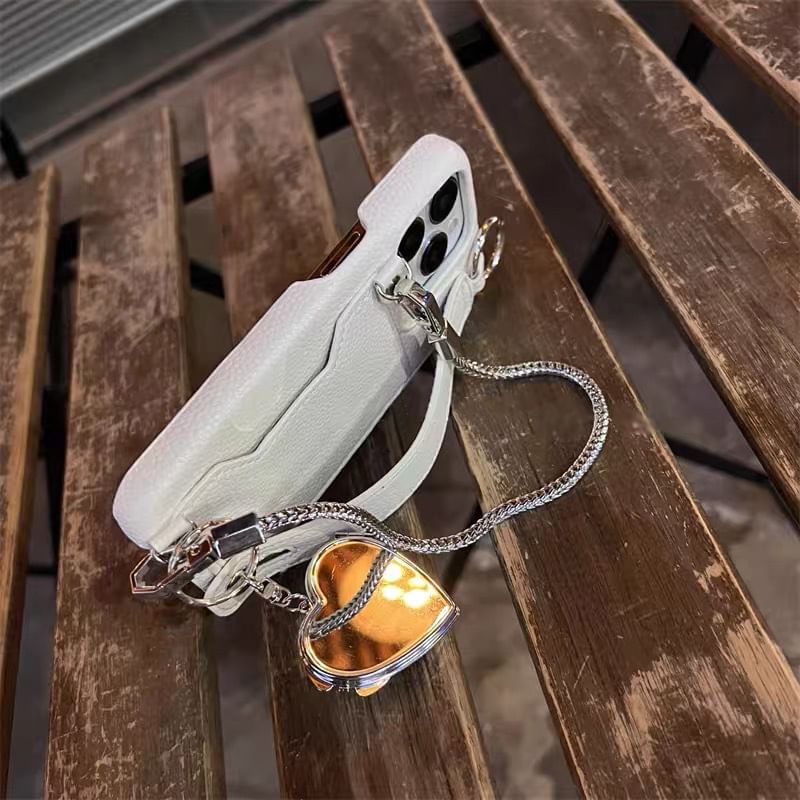 Heart Case Leather Faux Mirrored Phone