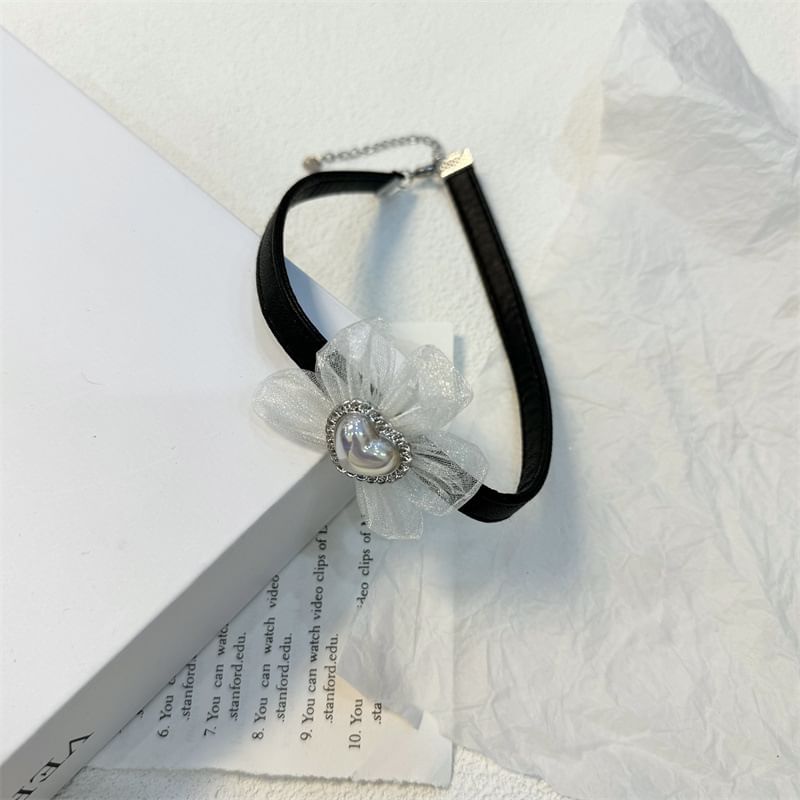Floral Choker Heart Leather Faux
