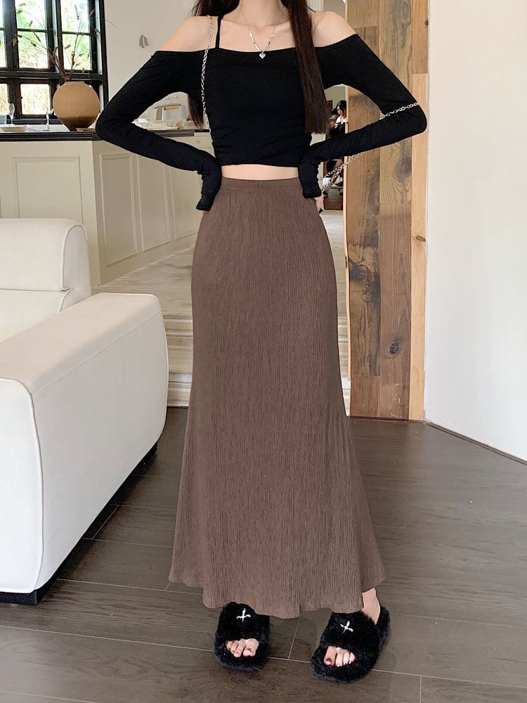 A-Line Waist Midi Plain Skirt Elastic