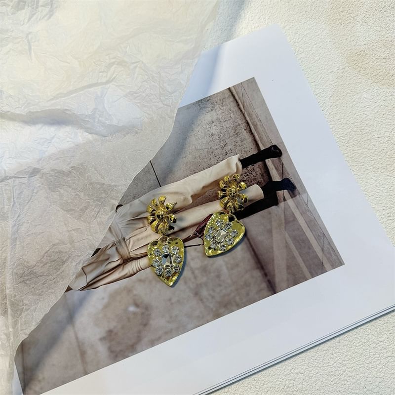 Heart Earring Rhinestone Drop