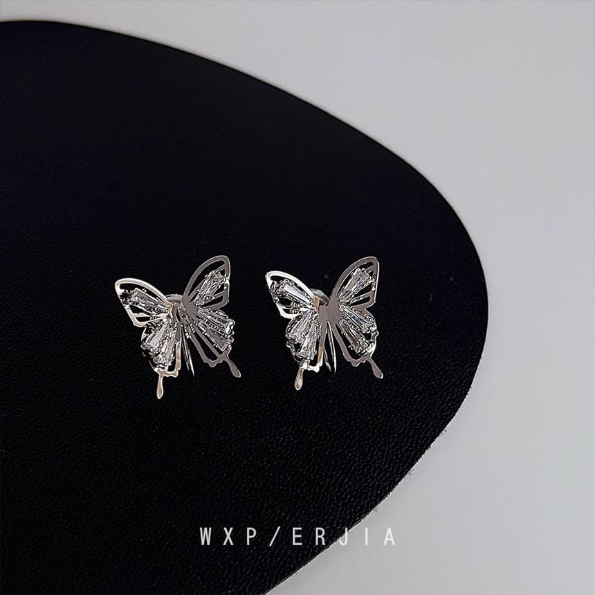 Rhinestone Butterfly Clip-On Earring