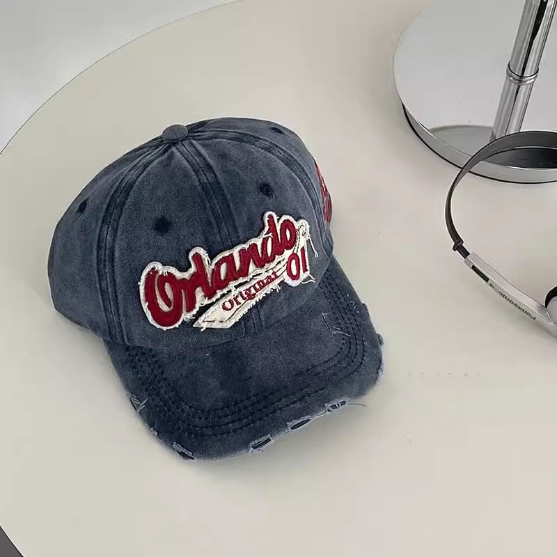 Baseball Lettering Distressed Applique Cap
