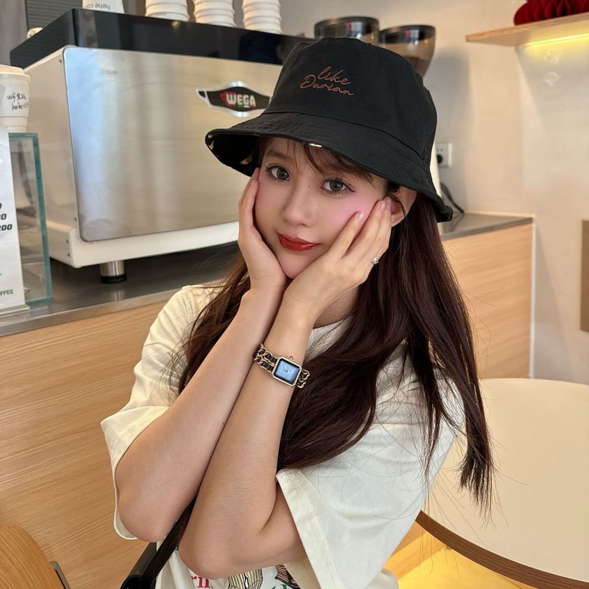 Lettering Bucket Hat Embroidered Reversible