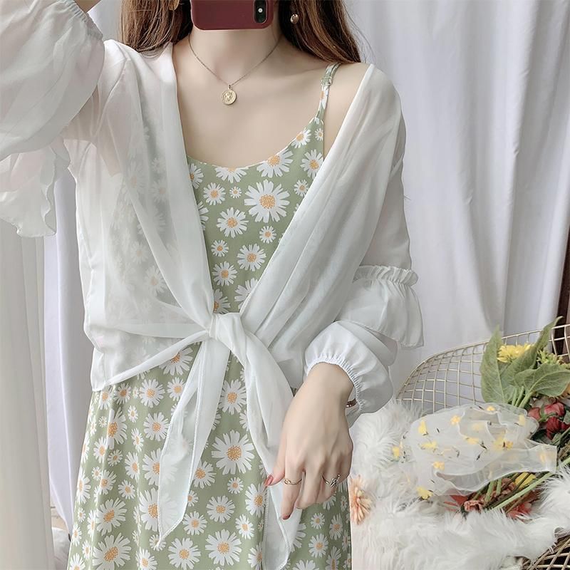 Midi Dress Spaghetti Print V-Neck Strap Floral Shift