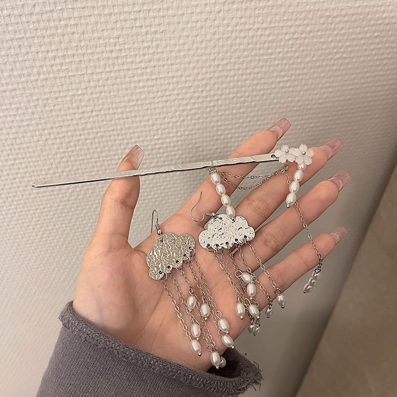 Floral / Stick Chandelier Faux Earring Pearl Alloy Hair