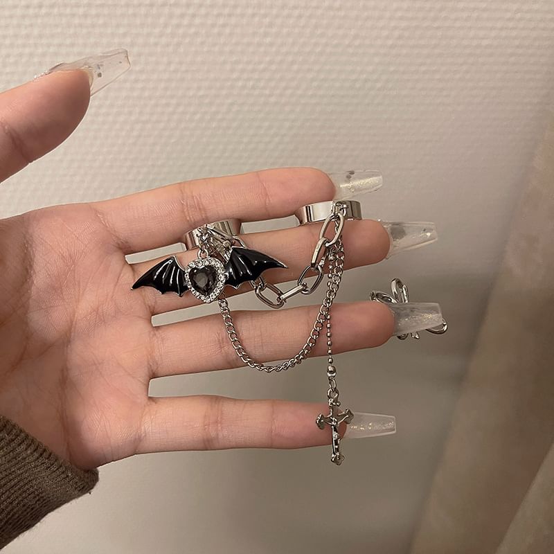 Heart Bat Alloy Double Wing Cross Ring