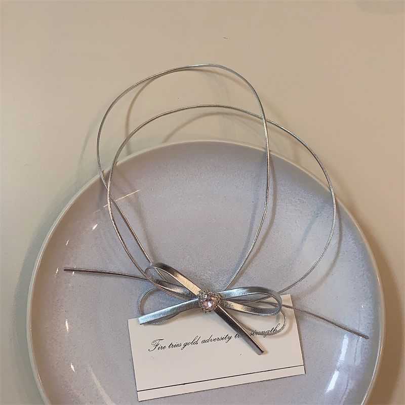 Heart Ribbon Choker Leather Faux Rhinestone