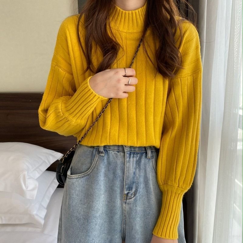 Mock Sweater Neck Ribbed Plain