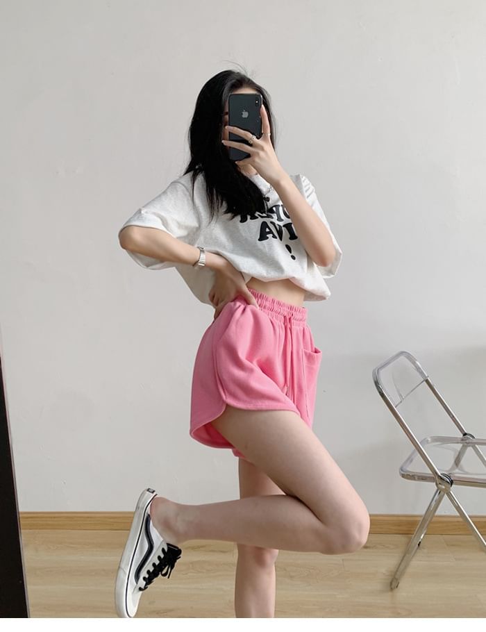 Drawstring Plain Shorts Sweat Waist