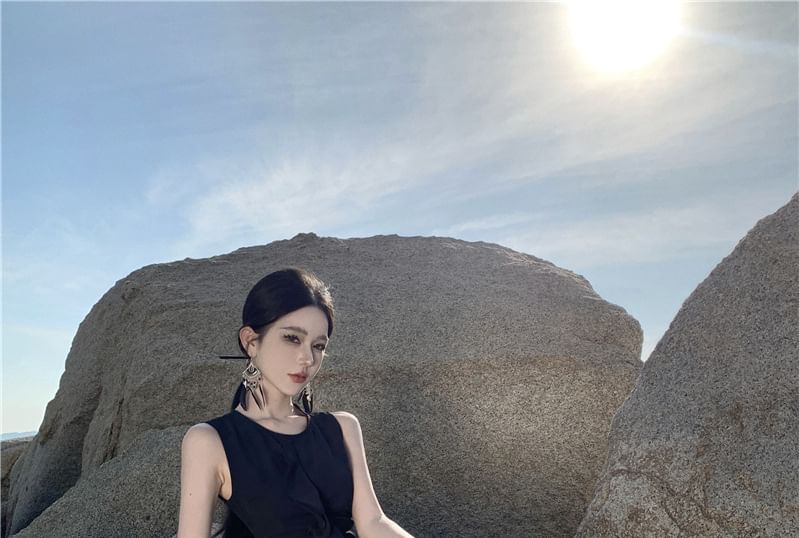 Crewneck A-Line Tone Sleeveless Maxi Dress Two