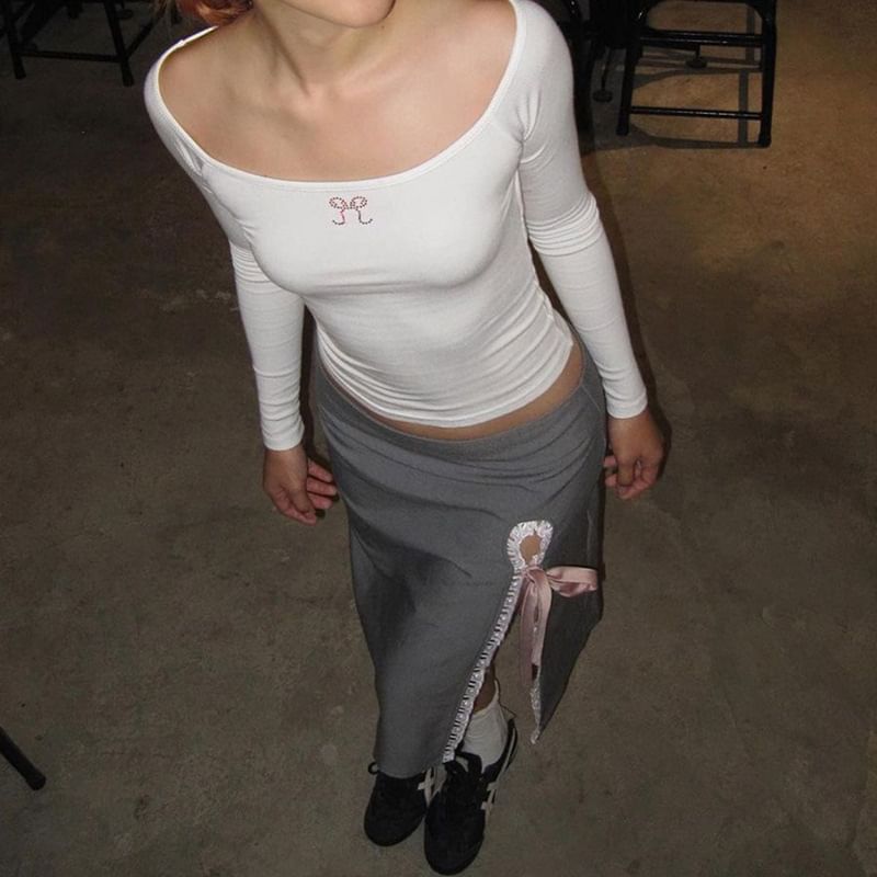 Ribbon Lace High Skirt Midi Plain Pencil Rise Trim