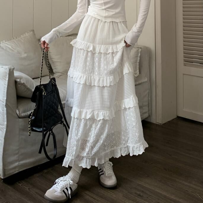 Cutout Layered A-Line Midi Skirt with Mid Waist