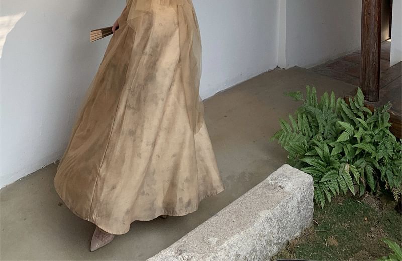 Top Flowy + Skirt Rise Camisole Mid Plain A-Line Set: Maxi