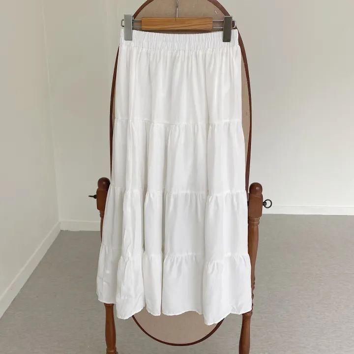 A-Line Midi Skirt with Elastic Waist and Tiered Layers