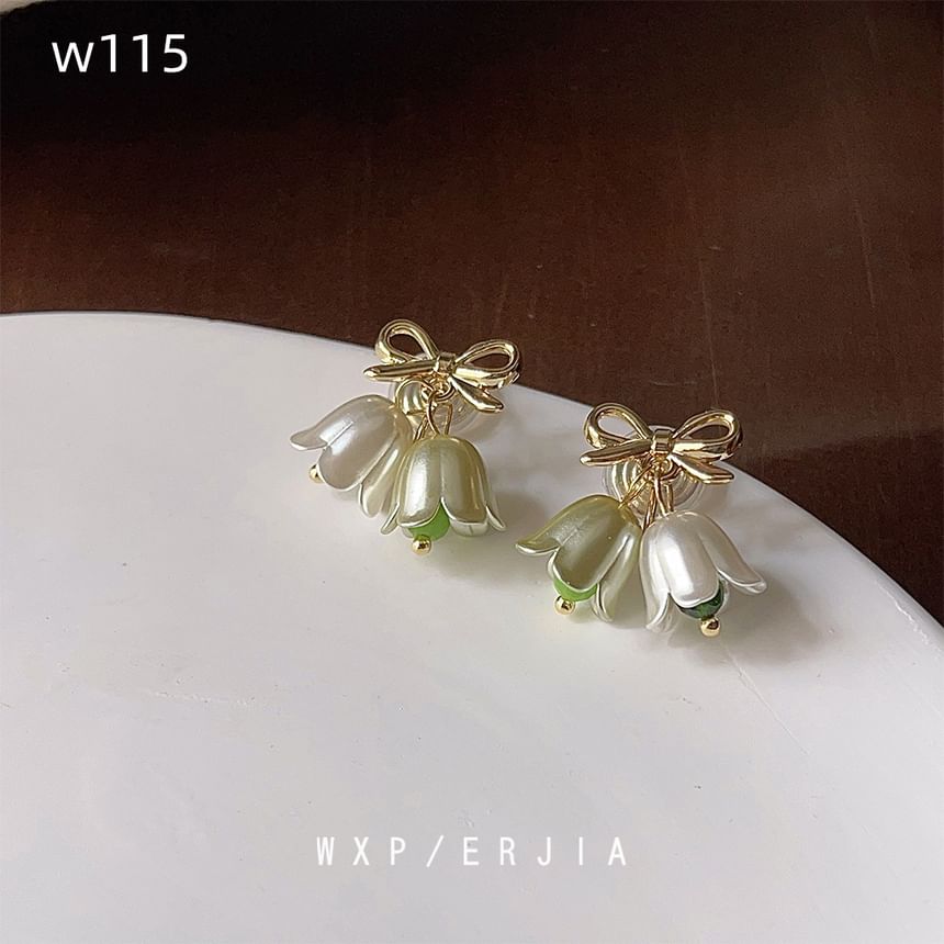 Earring Drop Bow Alloy Floral