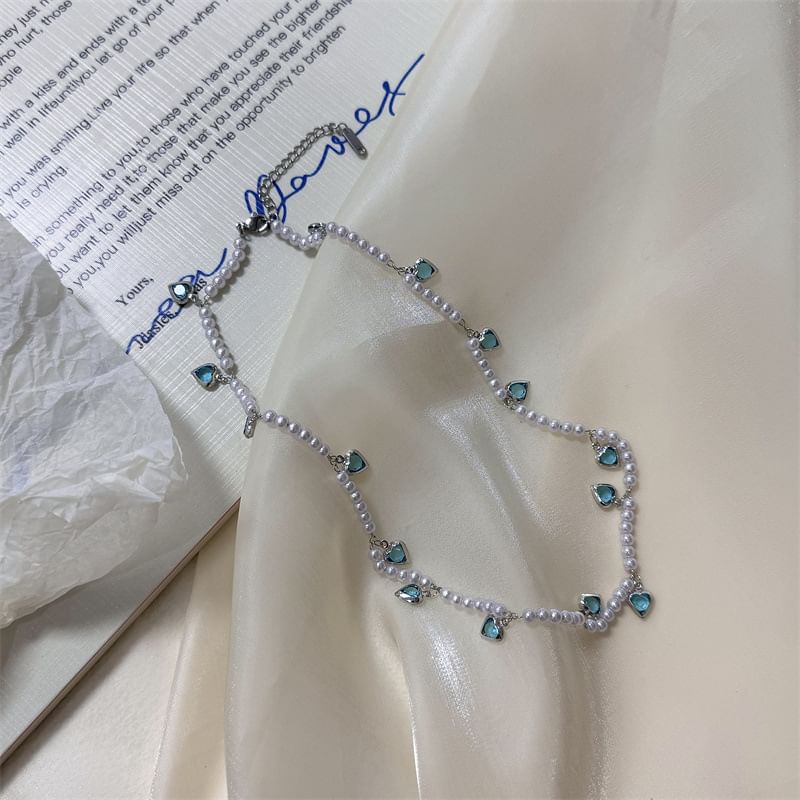 Choker Fringed Faux Pearl Heart