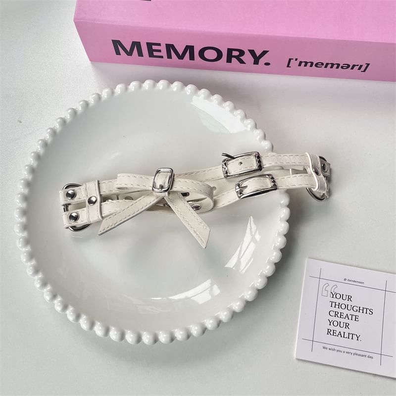 Faux Leather Layered Choker Bow