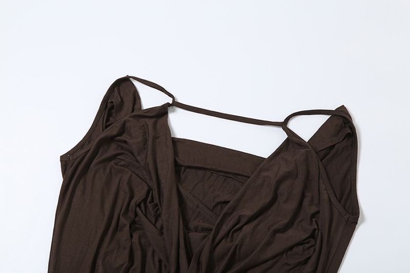 Strap Dress Spaghetti Mini Sheath Cowl Plain Neck