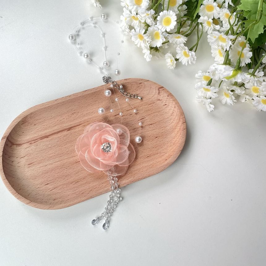 Faux Fringed Necklace Floral Pearl