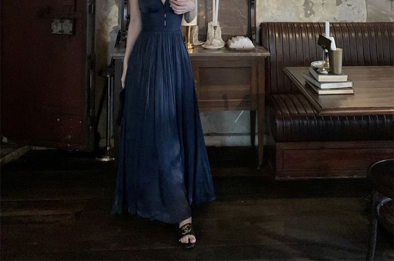 Plain Spaghetti Gown V-Neck Evening Strap A-Line