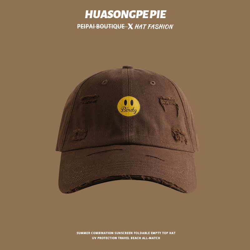 Cap Distressed Baseball Smiley Print Face