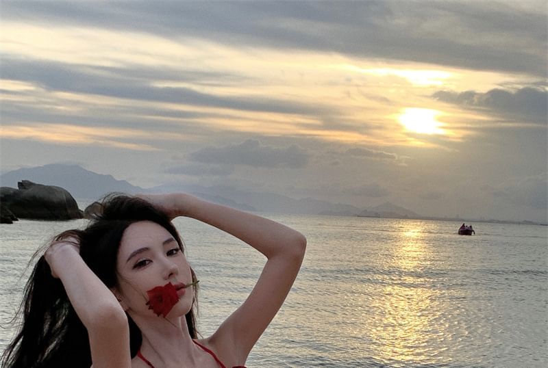 Halter Side-Slit Floral Midi Sundress Ruffle