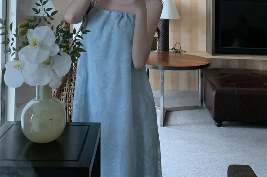 Maxi Spaghetti Leaf Sundress Print Strap