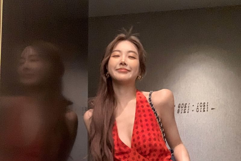 Smock V-Neck Dotted Halter Dress