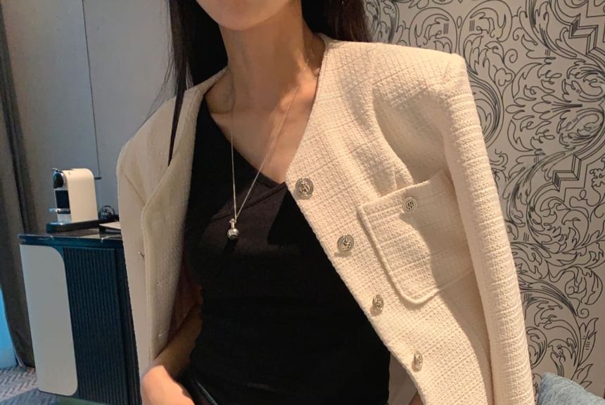 Plain Slim-Fit Tweed Jacket