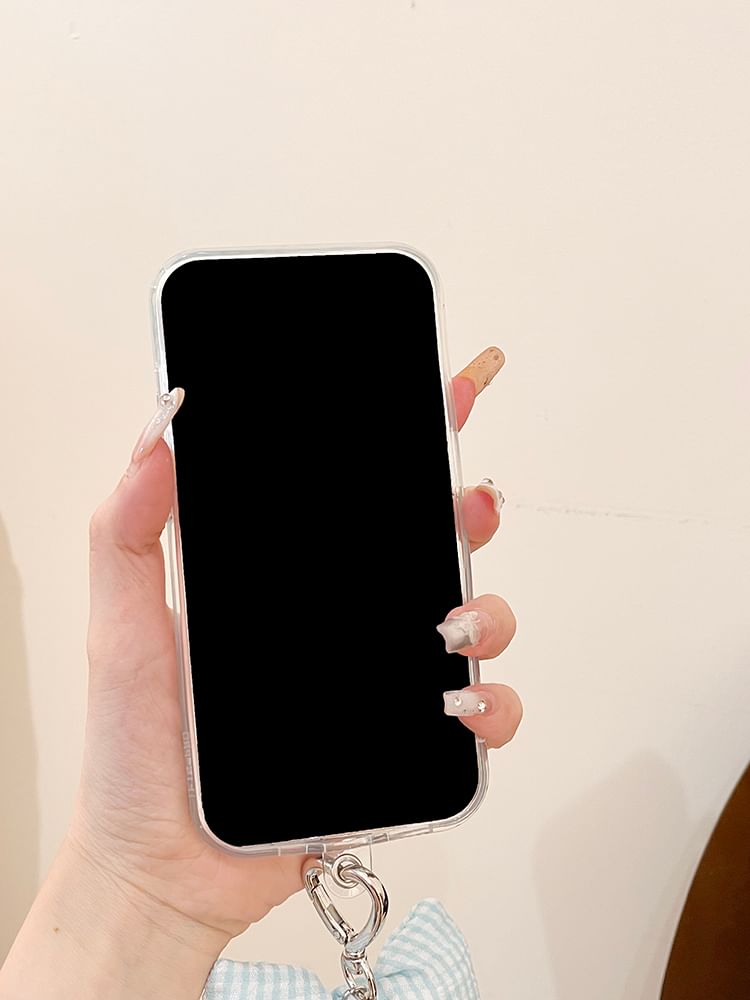 / Set Phone Charm Bow Plaid Case