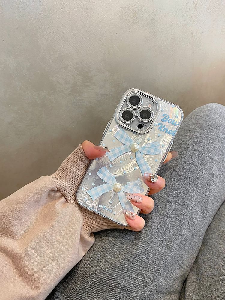 Faux Pearl Set Decoration Bow Adhesive Case Phone /